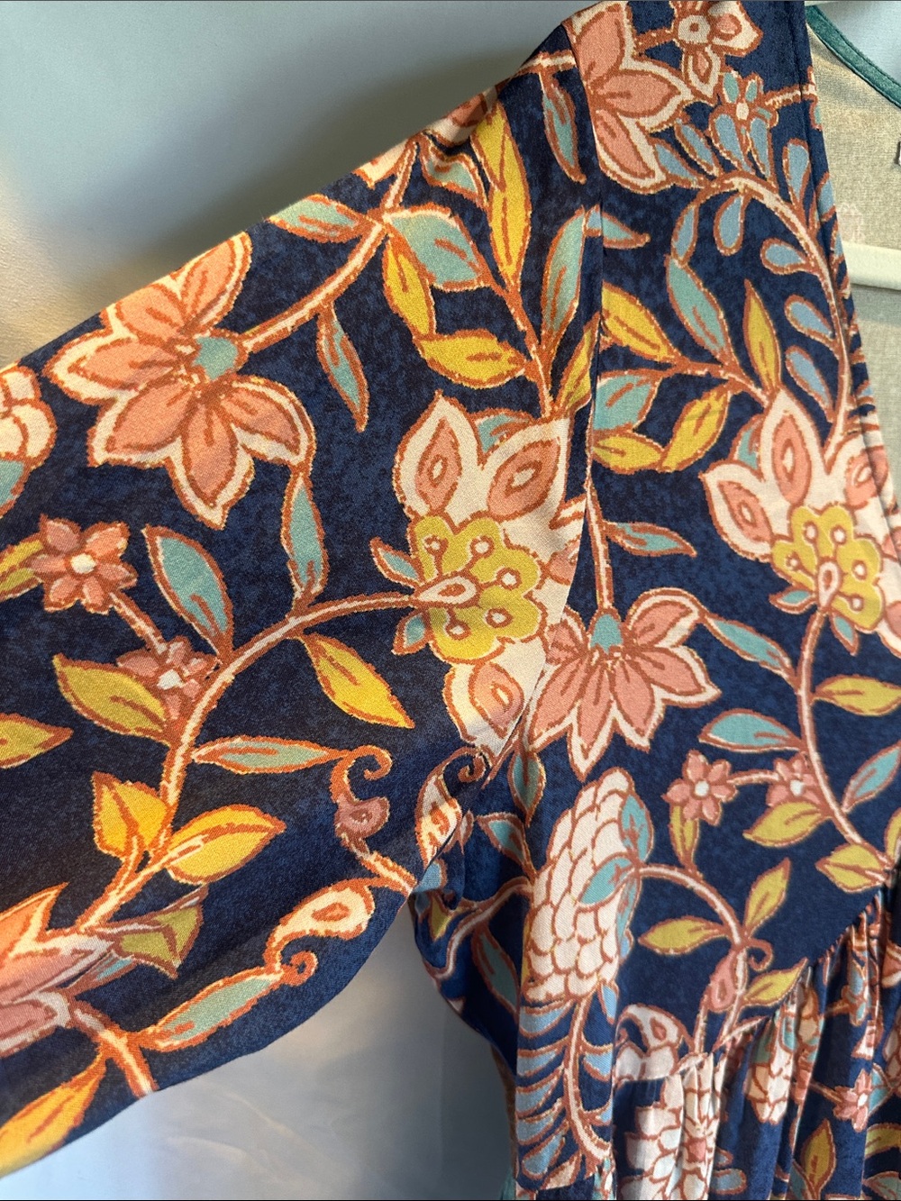 O'Neill Patchwork Floral Maxi Dress in Teal, Navy & Brown - Picture 3 of 12